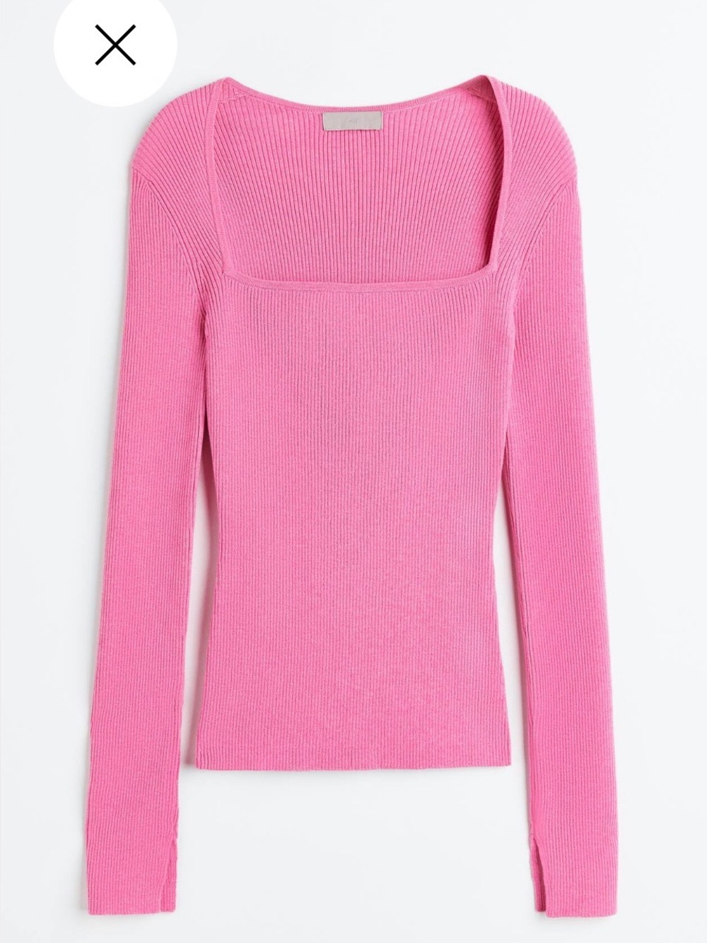 H&M Pink Ribbed Square Neck Long Sleeve Sweater